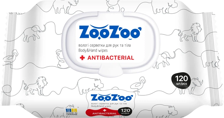 Упаковка влажных салфеток ZooZoo Антибактериальные для рук и тела 120 шт х 12 пачек (4820183972293) - Фото 2 Упаковка влажных салфеток ZooZoo Антибактериальные для рук и тела 120 шт х 12 пачек (4820183972293) - изображение 2