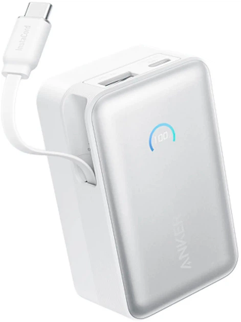 Powerbank Anker Nano 10000 mAh 45W Built-In USB-C Cable White (194644223861) - obraz 2