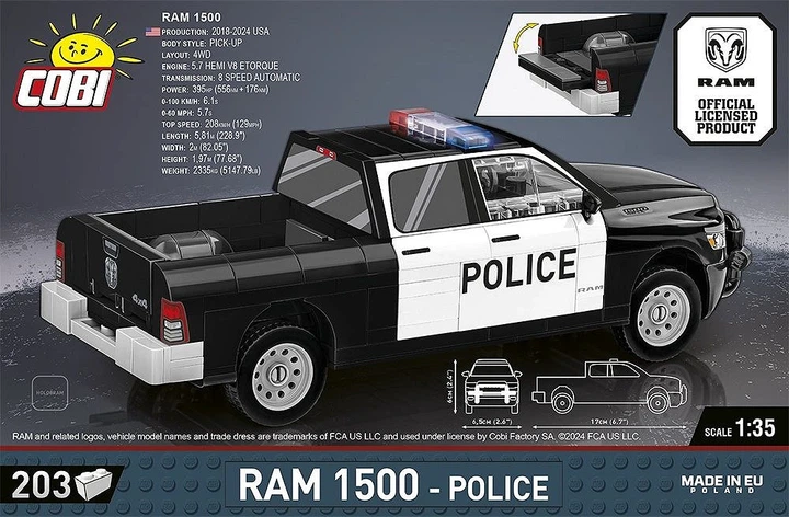 Klocki konstrukcyjne Cobi 24608 Dodge RAM 1500 Police 203 elementy (5902251246082) - obraz 2
