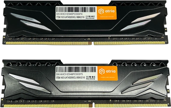 Оперативна пам'ять ATRIA 16GB (2x8GB) DDR4 3200MHz Fly Black (UAT43200CL18BK2/16) - изображение 2