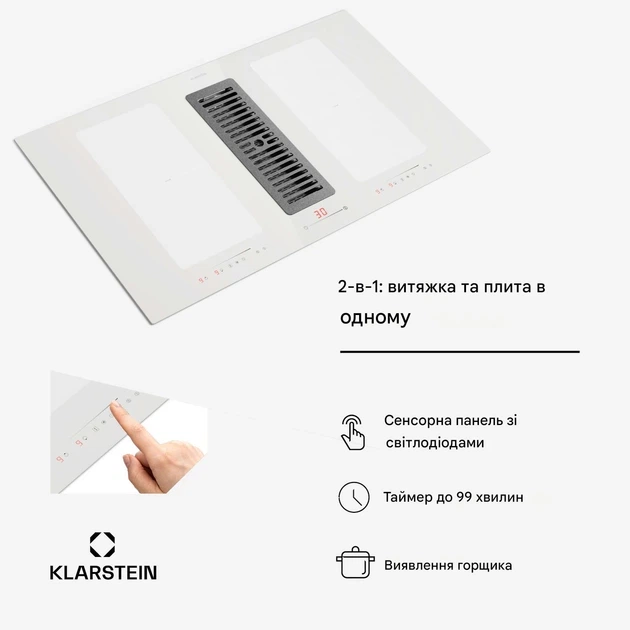 Варильна поверхня з вбудованою витяжкою Klarstein Full House Down Air System Індукційна плита + витяжка - зображення 3