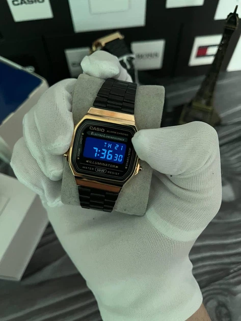 Часы Casio A168WA-1YES. мужской черный-золотистый - Фото 1 Часы Casio A168WA-1YES. мужской черный-золотистый - изображение 1