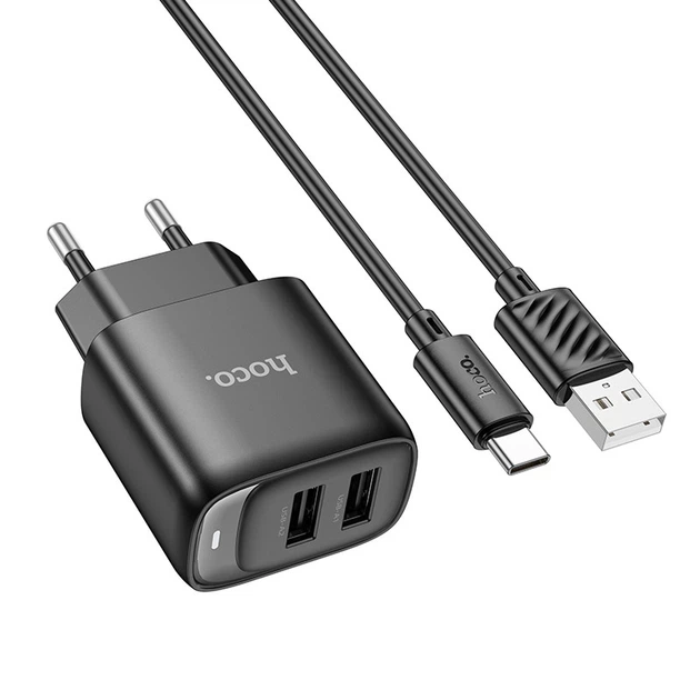 Мережевий зарядний пристрій Hoco C141A Type-C (2×USB, 2.1A) Чорний - Фото 1 Мережевий зарядний пристрій Hoco C141A Type-C (2×USB, 2.1A) Чорний - зображення 1