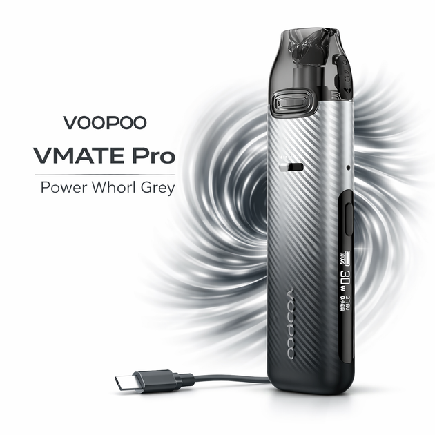 Многоразовая электронная сигарета Voopoo Vmate Pro Power Whorl Grey pod-система до 30 Вт под система Вупу Вмэйт 900мАч боковая заправка серая - Фото 1 Многоразовая электронная сигарета Voopoo Vmate Pro Power Whorl Grey pod-система до 30 Вт под система Вупу Вмэйт 900мАч боковая заправка серая - изображение 1