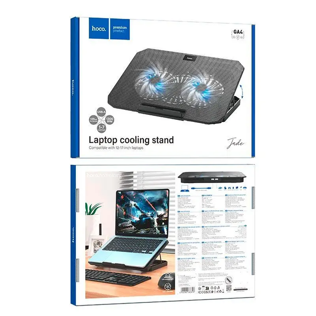 Подставка под ноутбук Hoco GA4 Jade Cooling Stand 12-17" черная - Фото 7 Подставка под ноутбук Hoco GA4 Jade Cooling Stand 12-17" черная - изображение 7