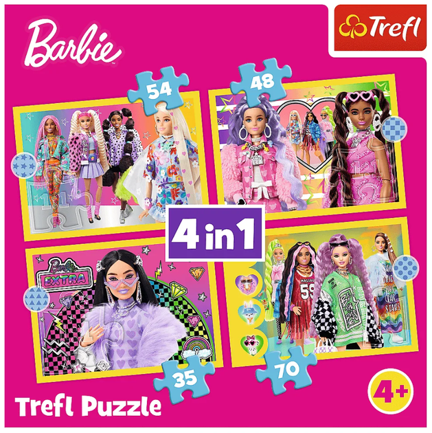 Пазл 4 в 1 Barbie: Веселий світ Барбі - 35, 48, 54, 70 елементів Trefl 34626 - зображення 6
