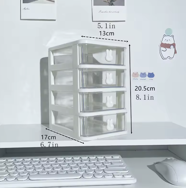 Органайзер настольный прозрачный 4 яруса с ящиками для косметики и канцелярии, белый - изображение 7