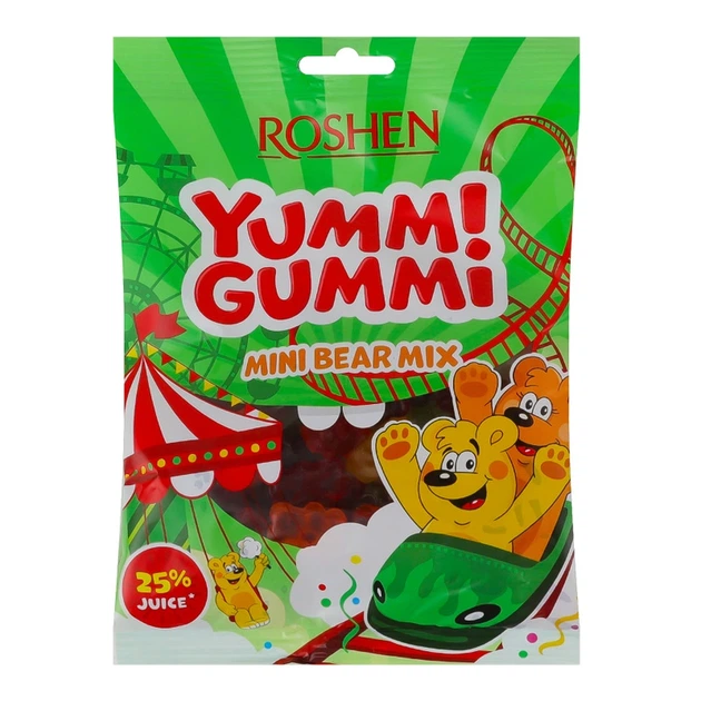 Упаковка желейних цукерок Roshen Yummi Gummi Mini Bear Mix 165 г х 10 шт - Фото 1 Упаковка желейних цукерок Roshen Yummi Gummi Mini Bear Mix 165 г х 10 шт - зображення 1