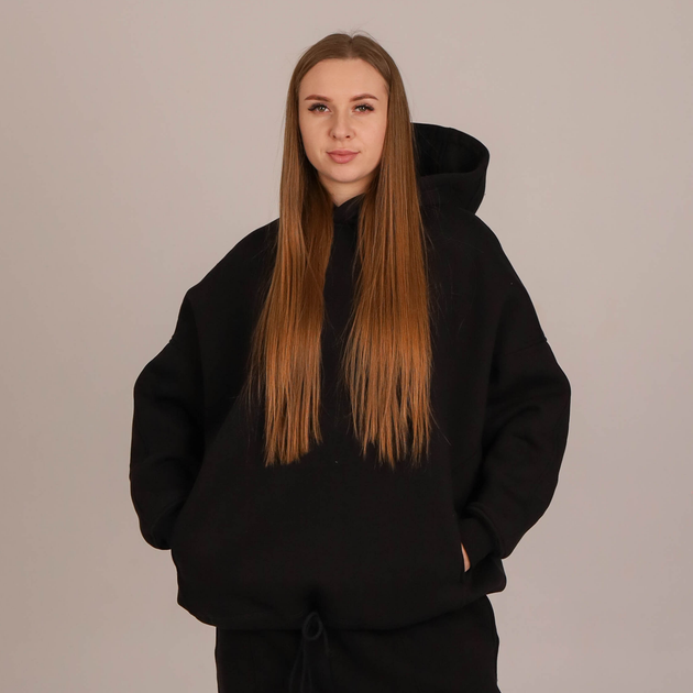 Чорне жіноче худі Dido Oversize однотонне з начісом оверсайз (378625) - Фото 1 Чорне жіноче худі Dido Oversize однотонне з начісом оверсайз (378625) - зображення 1