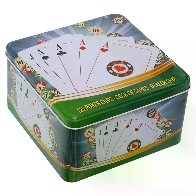 Набор для покера в металлической коробке Poker game set Zelart 120 фишек - изображение 2