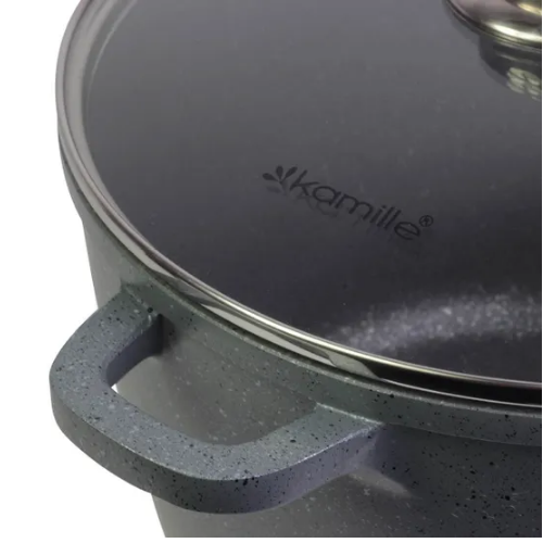 Каструля литий алюміній глибока 6,2л 24*16,5см скляна кришка а/п Granite 4427 KAMILLE - изображение 7
