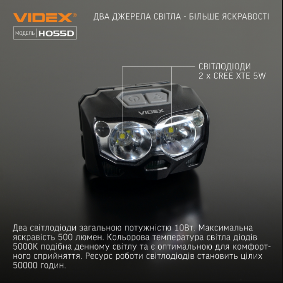 Ліхтарик LED налобний 500Lm 5000К чорний VLF-H055D Videx - зображення 8