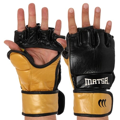 Рукавички для змішаних єдиноборств MMA розмір L шкіра на липучці MATSA чорний ME-2010 - зображення 2