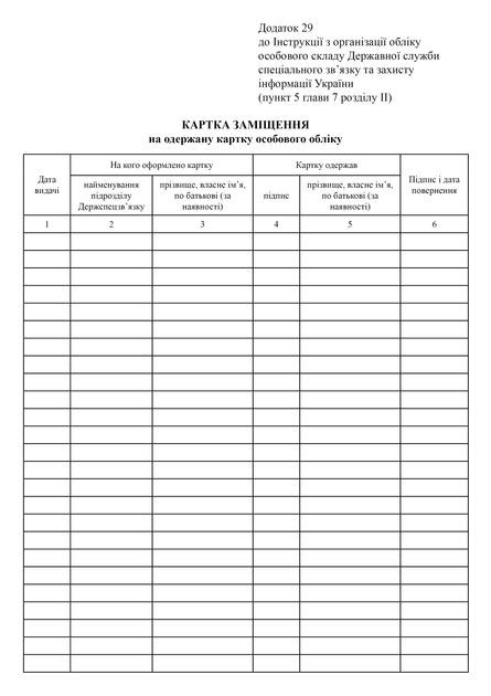 Картка заміщення на одержану картку особового обліку, A4, портретна орієнтація - Фото 2 Картка заміщення на одержану картку особового обліку, A4, портретна орієнтація - изображение 2