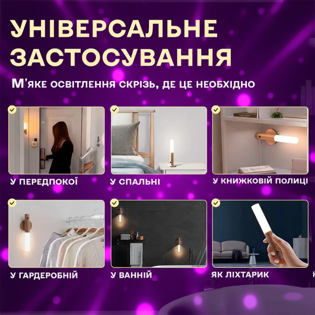 Лампа Аккумуляторная LED Светильник Бра с Датчиком Движения Переносной на магните - изображение 3