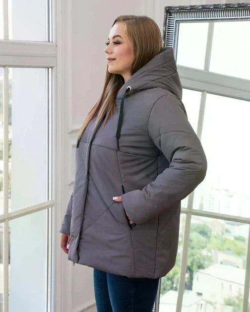 Демисезонная куртка женская большого размера UF-fashion 00157-MT 50 серый - Фото 3 Демисезонная куртка женская большого размера UF-fashion 00157-MT 50 серый - изображение 3