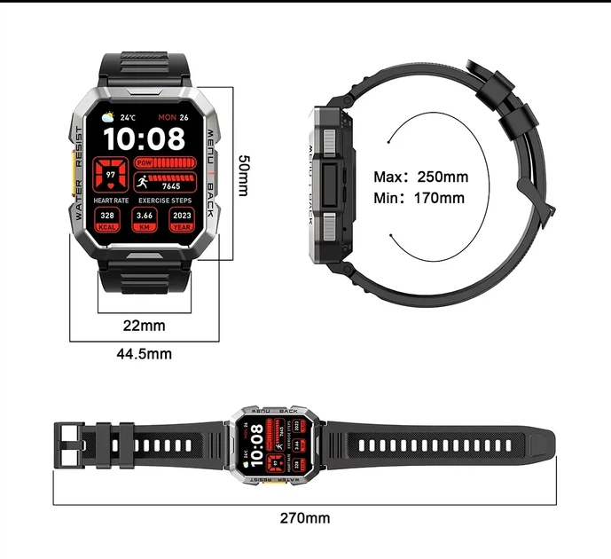 Смарт годинник Blackview W60 Black 900mAh Захищені Протиударні Водонепроникні з фонарем - зображення 4
