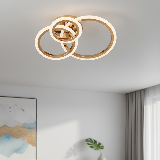 Стельова LED люстра з пультом 56W три акрилових кільця 3000–6500K в золотому кольорі Svet SY-26255/1+1+1 FGD - Фото 3 Стельова LED люстра з пультом 56W три акрилових кільця 3000–6500K в золотому кольорі Svet SY-26255/1+1+1 FGD - зображення 3