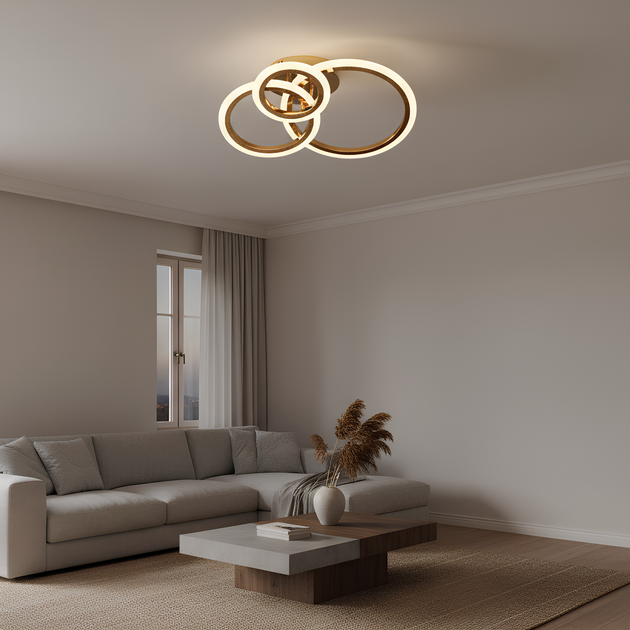 Стельова LED люстра з пультом 56W три акрилових кільця 3000–6500K в золотому кольорі Svet SY-26255/1+1+1 FGD - Фото 5 Стельова LED люстра з пультом 56W три акрилових кільця 3000–6500K в золотому кольорі Svet SY-26255/1+1+1 FGD - зображення 5