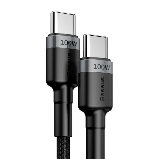 Кабель Baseus Cafule Metal Type-C to Type-C 100W 2m Gray/Black (CATKLF-ALG1) [75256] - изображение 2