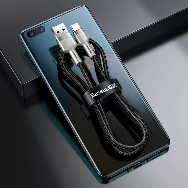 Кабель Baseus Cafule Metal Data Cable USB to Type-C 0.25m Black (CAKF000001) [86015] - изображение 5