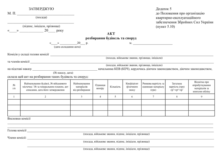 Акт розбирання будівель та споруд, A4, альбомна орієнтація - изображение 2