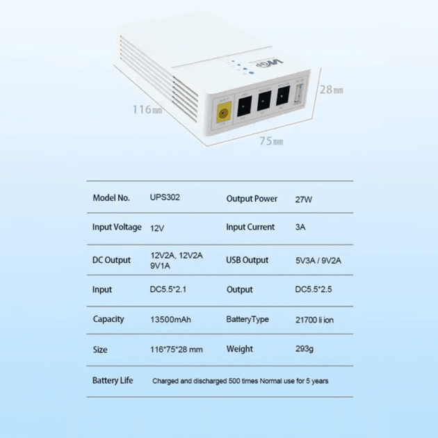UPS, ИБП для роутеров WGP 302, 13500 mAh, 12V+12V+9V+5V c Блоком Питания - изображение 8