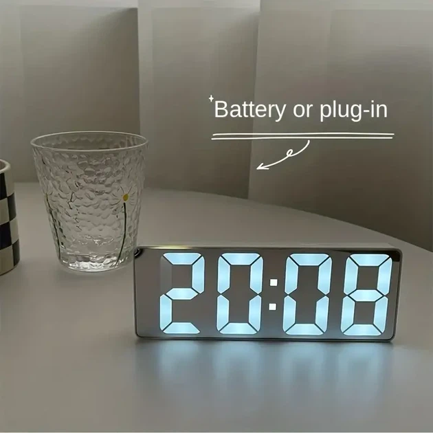 Настольные электронные часы GH0712L, LED-дисплей, будильник, термометр, черный зеркальный - изображение 3