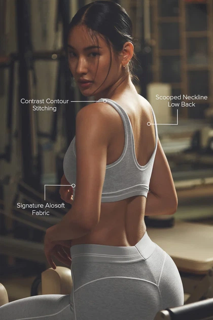 Жіночий спортивний комплект легінси + топ Alo Yoga Alosoft Heart Throb S "Grey/White" - изображение 3