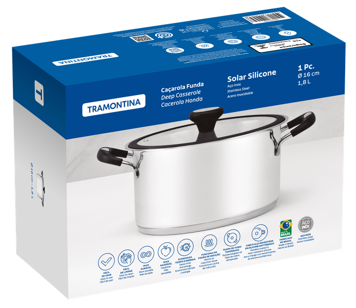 Каструля Tramontina Solar silicone 1.8 л 16 см з кришкою - Фото 6 Каструля Tramontina Solar silicone 1.8 л 16 см з кришкою - изображение 6