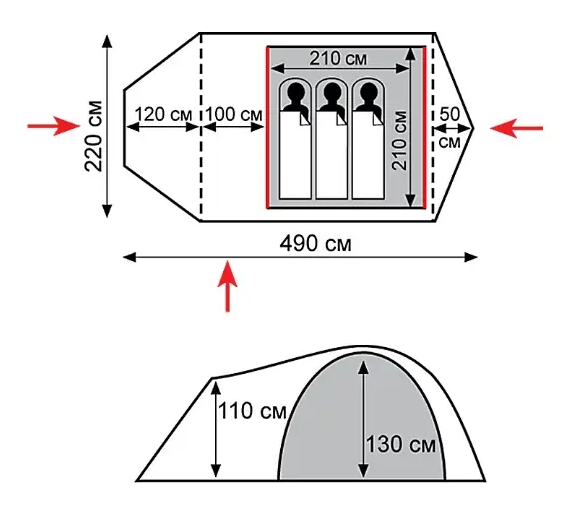 Палатка трехместная с 3 входами для туризма Tramp Cave 3 V2 TRT-021 - изображение 3