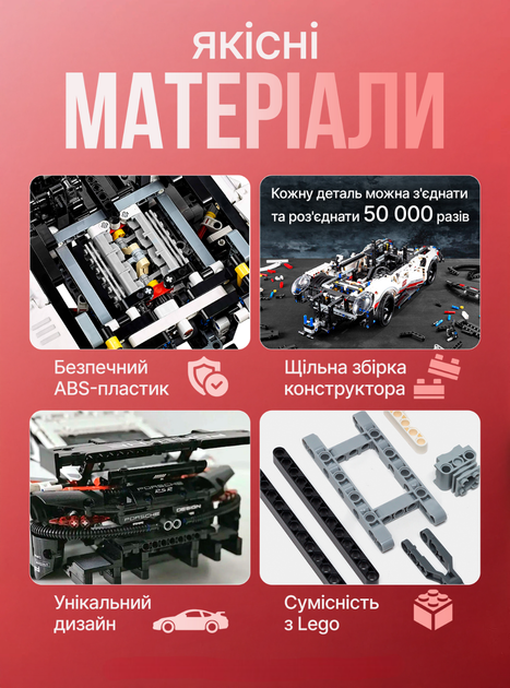 Конструктор машинка техник Porsche 911 детский конструктор для мальчика спортивная гоночная машина порше для сборки для взрослых и детей большой игровой развивающий набор подарок на день рождения OnePro Белый 73704 - изображение 4