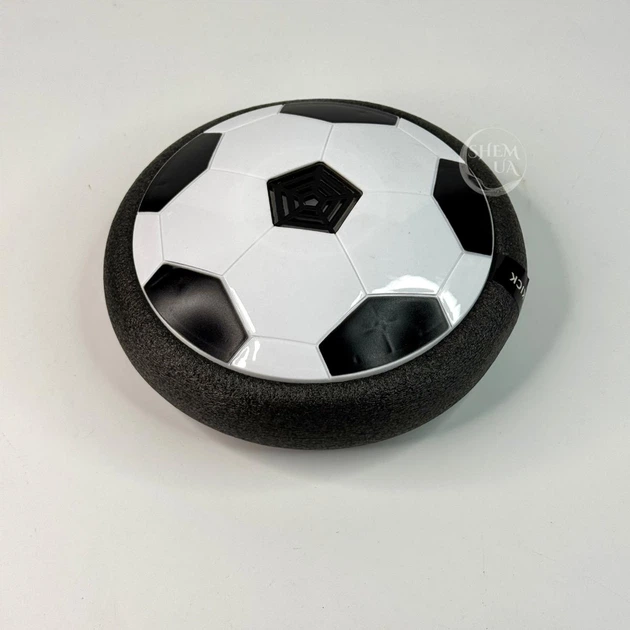 Аером'яч інтерактивний левітуючий на батарейках Hoverball, дитячий повітряний футбольний м'яч з LED-підсвічуванням та м’яким захисним бампером для гри в приміщенні Чорний з білим, FBS-153 - зображення 10