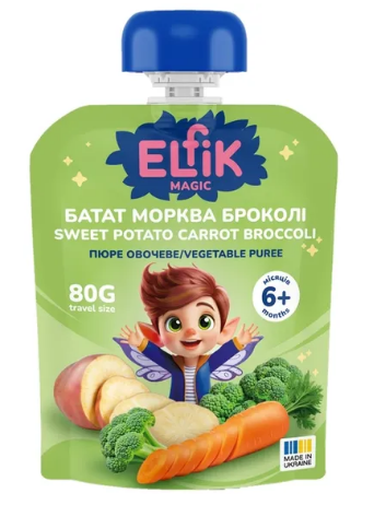 Пюре овощное Elfik Magic Батат морковь брокколи 80 г - Фото 1 Пюре овощное Elfik Magic Батат морковь брокколи 80 г - изображение 1