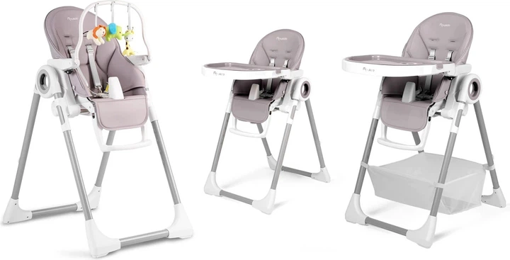 Krzesełko do karmienia ze stolikiem Nukido Belo z pałąkiem i zabawkami wrzosowe (5903890613525) - obraz 5