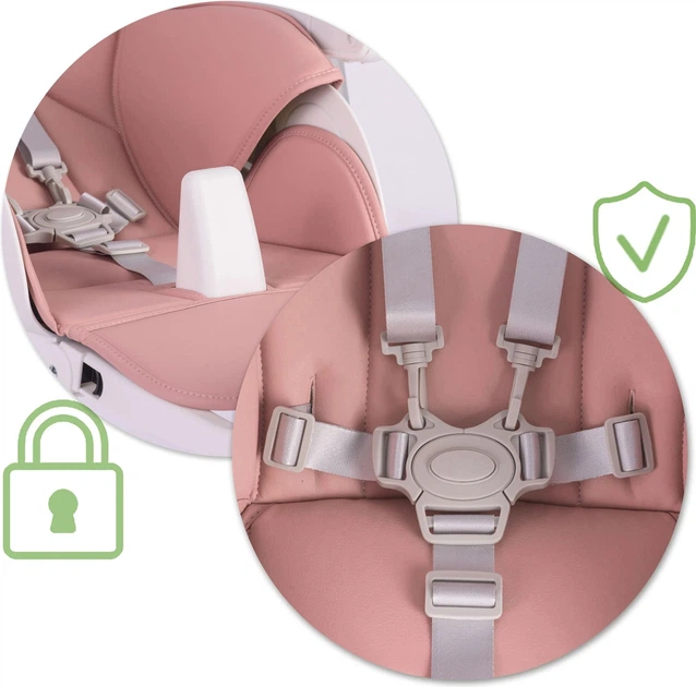 Krzesełko do karmienia ze stolikiem Nukido Belo z pałąkiem i zabawkami różowe (5903890613532) - obraz 9