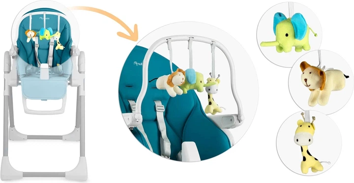 Krzesełko do karmienia ze stolikiem Nukido Belo z pałąkiem i zabawkami ciemno niebieskie (5903890618759) - obraz 3