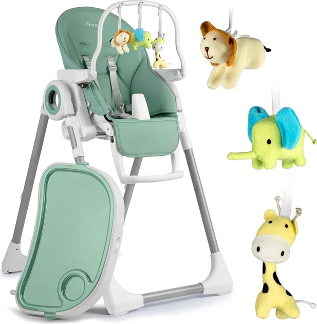 Krzesełko do karmienia ze stolikiem Nukido Belo z pałąkiem i zabawkami zielone (5903890618766) - obraz 2