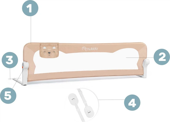 Захисний бар'єр для ліжка Nukido 150 x 42 x 35 см бежевий (5903890609924) - зображення 5