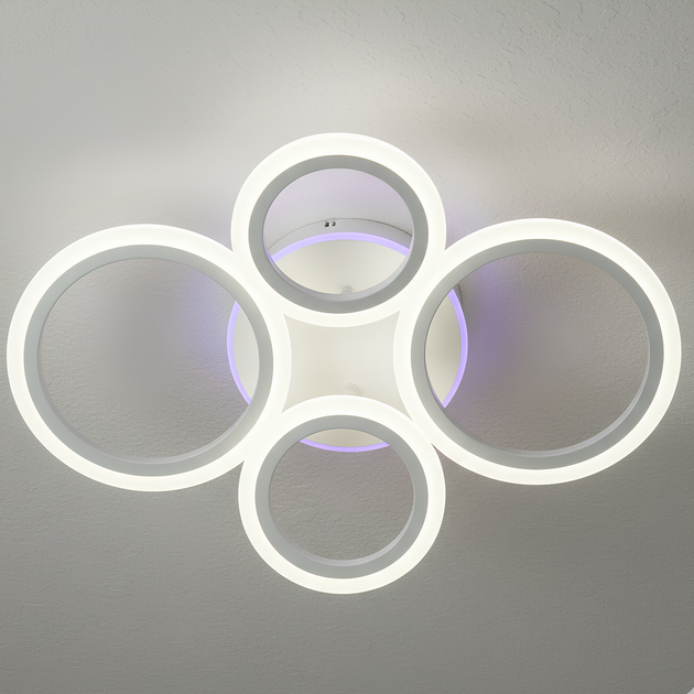 LED люстра потолочная с 4 акриловыми кольцами и пультом 60W+14W цветная подсветка 3000–6500K белая Svet SY-26255/2+2C WH - Фото 4 LED люстра потолочная с 4 акриловыми кольцами и пультом 60W+14W цветная подсветка 3000–6500K белая Svet SY-26255/2+2C WH - изображение 4