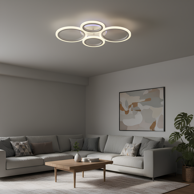 LED люстра потолочная с 4 акриловыми кольцами и пультом 60W+14W цветная подсветка 3000–6500K белая Svet SY-26255/2+2C WH - Фото 5 LED люстра потолочная с 4 акриловыми кольцами и пультом 60W+14W цветная подсветка 3000–6500K белая Svet SY-26255/2+2C WH - изображение 5