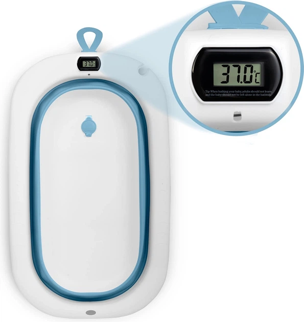 Ванночка складна для дітей Ricokids RK-287 з термометром і вкладкою Біло-синя (5903890629199) - зображення 4