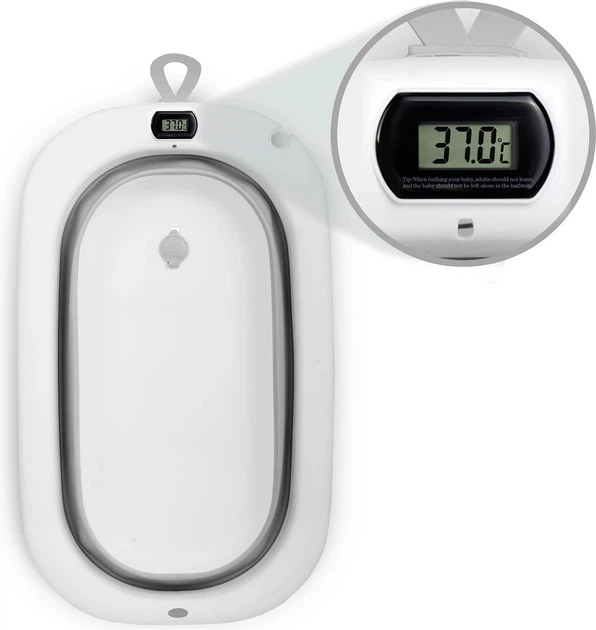 Ванночка складна для дітей Ricokids RK-287 з термометром і вкладкою Біло-сіра (5903890629212) - зображення 3