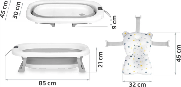 Ванночка складна для дітей Ricokids RK-287 з термометром і вкладкою Біло-сіра (5903890629212) - зображення 4