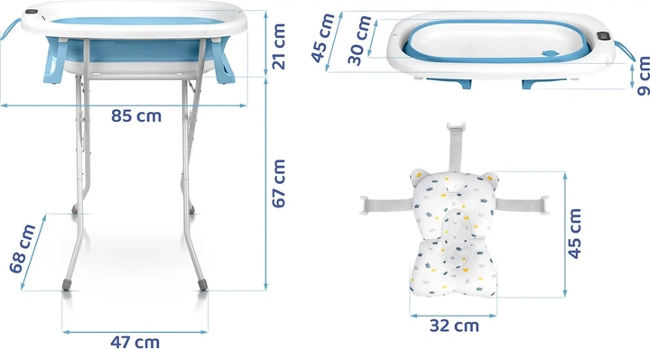 Wanienka dla dzieci Ricokids RK-287 skladana ze stelazem termometrem i wkladka Bialo-niebieska (5903890629229) - obraz 4