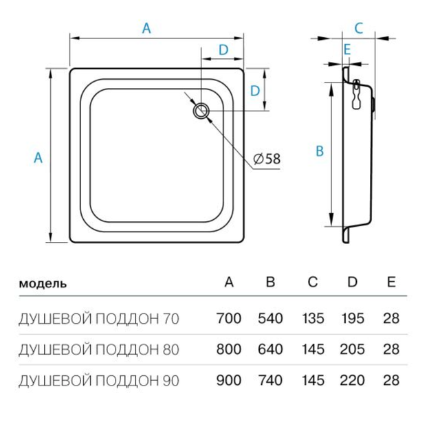 Душевой поддон Koller Pool 80×80 см, стальной, квадратный, эмалированный, белый - изображение 3