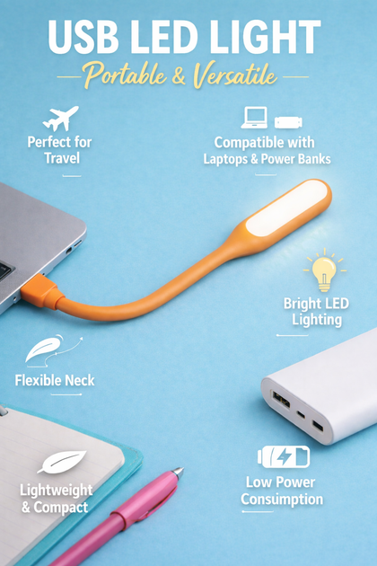 Гибкая Лампа LED USB Фонарик для Павербанка Ноутбука, Оранжево-белый - Фото 2 Гибкая Лампа LED USB Фонарик для Павербанка Ноутбука, Оранжево-белый - изображение 2