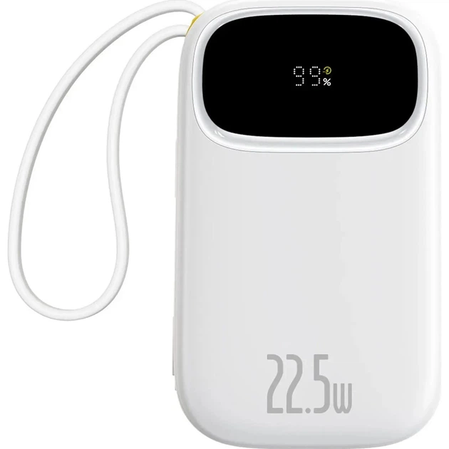 Павербанк Baseus 20000mAh 22.5W Павербанк Baseus EnerFill FC31 QPow 3 зі швидкою зарядкою, Портативний зовнішній акумулятор, порти USB/Type-C, LED-дисплей, 2 вбудовані кабелі Type-C/Lightning (P10082107213) Білий - Фото 1 Павербанк Baseus 20000mAh 22.5W Павербанк Baseus EnerFill FC31 QPow 3 зі швидкою зарядкою, Портативний зовнішній акумулятор, порти USB/Type-C, LED-дисплей, 2 вбудовані кабелі Type-C/Lightning (P10082107213) Білий - зображення 1