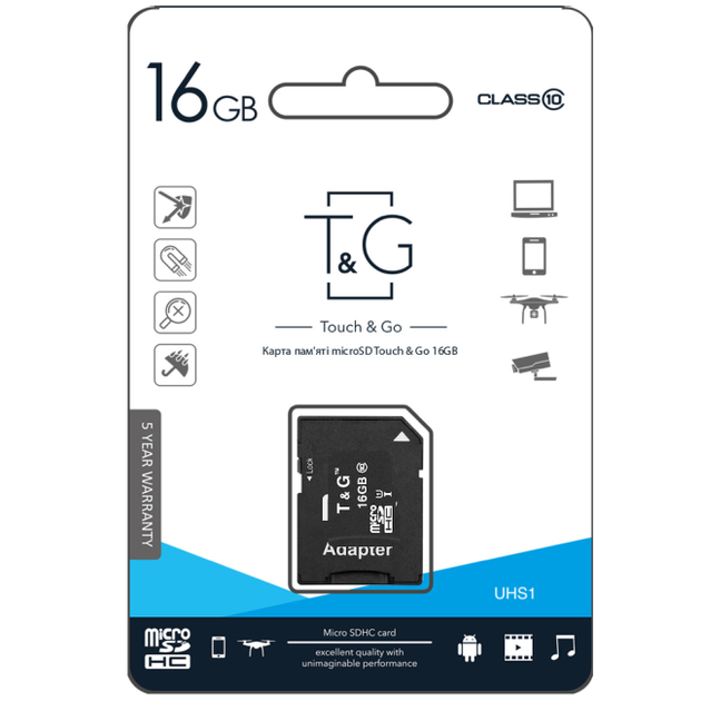 Карта Памяти T&G MicroSDHC 16gb UHS-1 10 Class & Adapter Черный - Фото 2 Карта Памяти T&G MicroSDHC 16gb UHS-1 10 Class & Adapter Черный - изображение 2