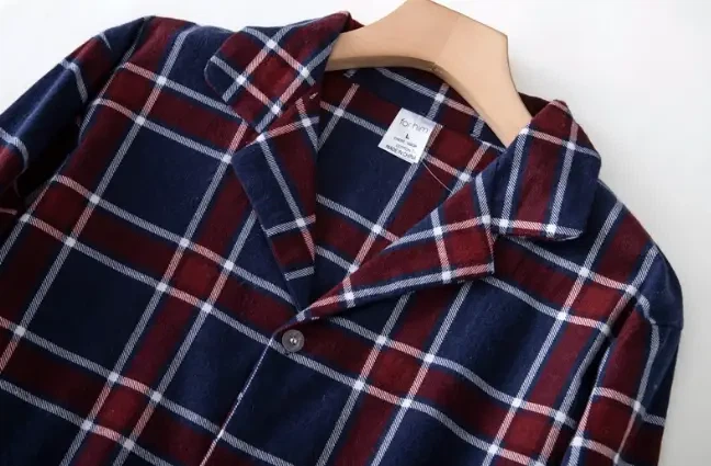 Мужская байковая пижама, костюм для дома в клетку XL Сине-бордовый - изображение 2